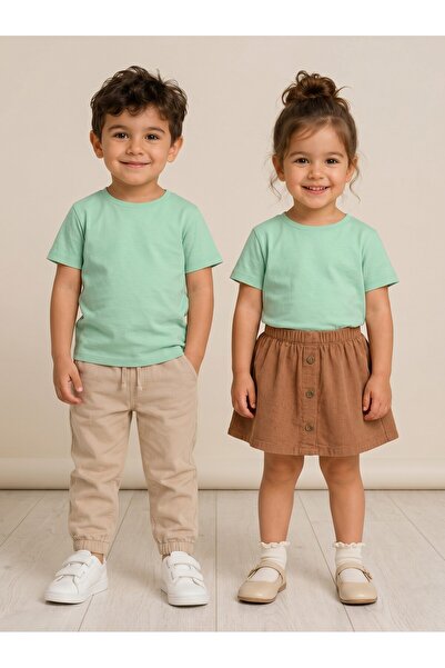 NR NarRengi Unisex Kids Basic White T-Shirt 100% Cotton Crew Neck Casual Comf...