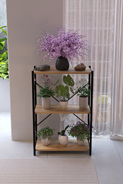 AWOX 3 Raflı Metal Dekoratif Çiçeklik Kitaplık Çok Amaçlı Raf Ünitesi 90x60x3...
