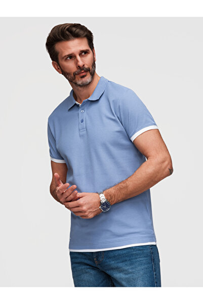 OMBRE Men's Comfortable Polo Shirt with Collar OM-POSS-0170 Blue