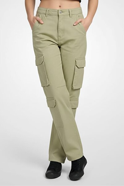 Don't Call Me Jennyfer Women Straight Fit Solid Cargo Pants, Sage Green