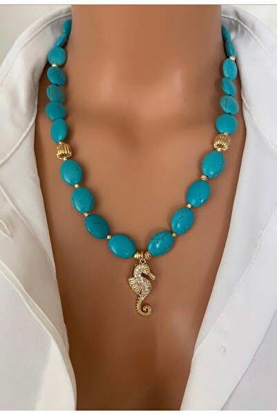 TARZ-I TAKI Natural Stone Zircon Stone Sea Horse Blue Pendant