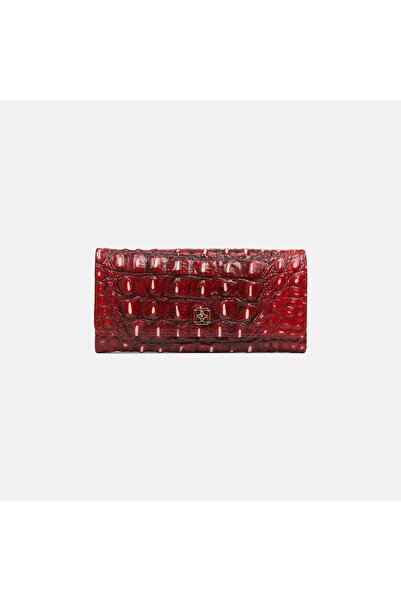 Desa Women's Red Printed Covered Textured Leather Wallet
