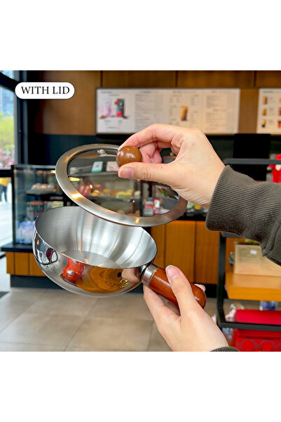 Choice B Stainless Steel Milk Pot With Wooden Handle Compact Cooking Pot Suit...