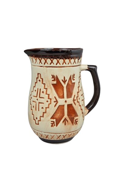 LimArt Enameled Ceramic Pitcher with Archaic Geometric Motifs, 1.3 Liters, fo...