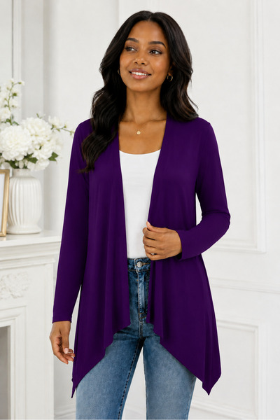 HELVEYS Women's Open Front Asymmetrical Cut Long Sleeve Flowy Special Design ...