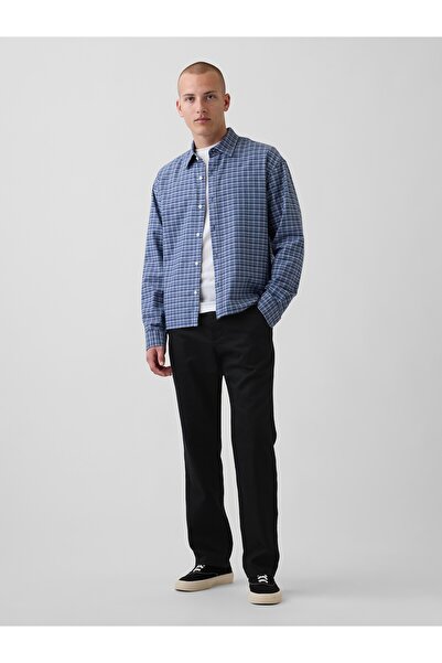 GAP Erkek Siyah Keten Pamuk Karışımlı Relaxed Straight Pantolon
