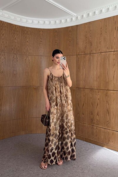 HAZELANNA Askılı Leopar Elbise