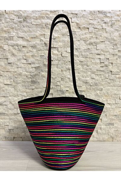 SARDA Neon Striped Handmade Women's Shoulder Bag – Large Size for Beach & Dai...