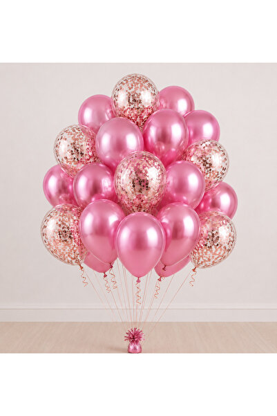 Balonsan Chrome Pink Sequin Balloon Bundle 15 Pieces