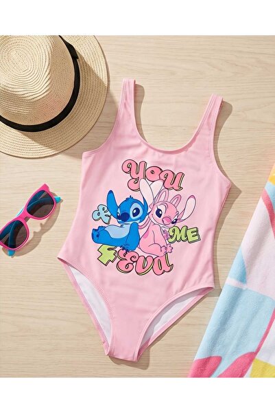 LCW STEPS Pembe Stitch Ve Angel Baskılı Kız Çocuk Mayo