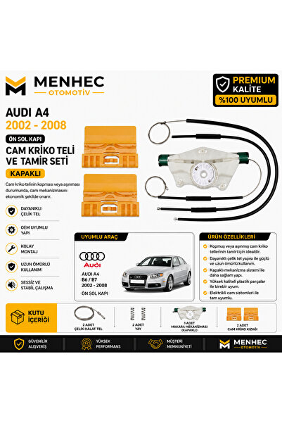 Menhec Otomotiv Audi A4 B6 B7 2002-2008 Ön Sol Cam Kriko Teli ve Tamir Seti K...