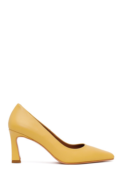 Derimod Women's Yellow Thick Heeled Leather Stiletto 26Pfd133618