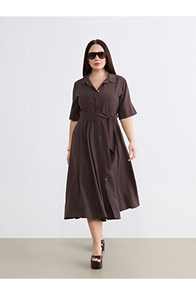 LC Waikiki Plus Size Belted Shirt Dress