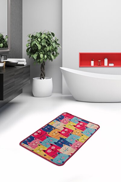 FARİKA Bathmat Non-Slip Underside Size: 40 X 60 Cm Meow Multicolor