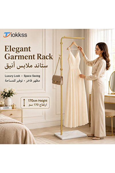 Tiokkss Gold Garment Rack With Marble-Look Base, Freestanding Clothes Rack Co...