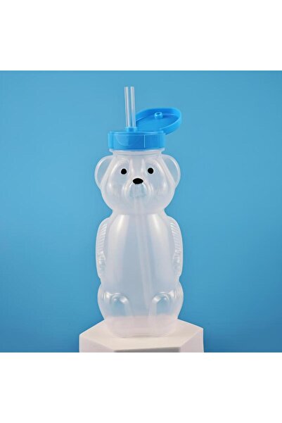 Choice3 Blue With straw Cute Bear Shaped Bottle Plastic Drink Container Carto...