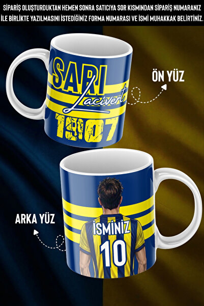 akıncı store Kişiye Özel İsim Ve Numara Baskılı Sarı Lacivert Tasarımlı Kupa ...