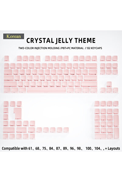 Choice7 Pink-Korean-Side Crystal Jelly White Keycaps 60% Hangul Korean Englis...