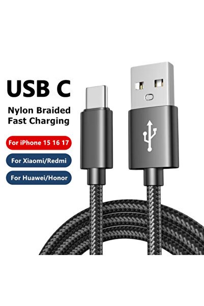 Choice11 كابل USB نوع C مجدول أسود بطول 1 متر لهواتف آيفون 15 و16 و17 برو ماك...