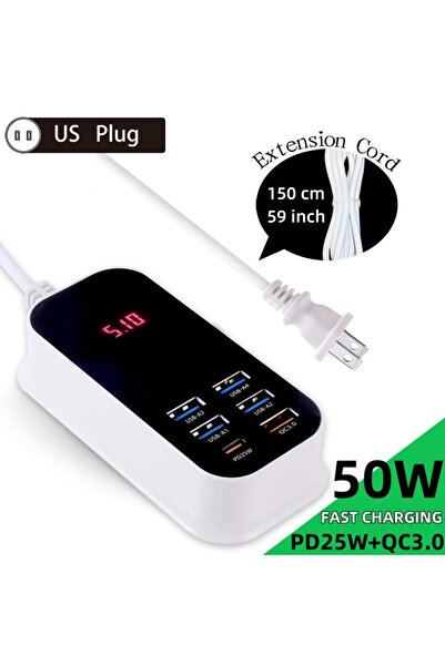 Choice1 شاحن أمريكي حقيقي بقوة 50 واط مع 6 منافذ USB من نوع C PD QC3.0، شحن س...