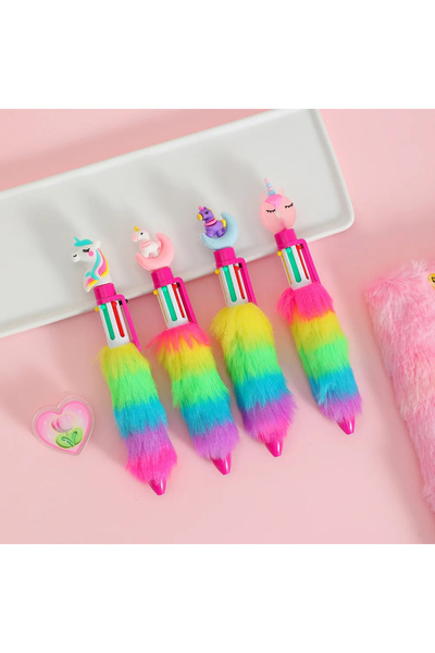 Choice1 A Random 2Pens 2PCS Children's Unicorn Plush Gel Pen Set 6 Colors Rai...