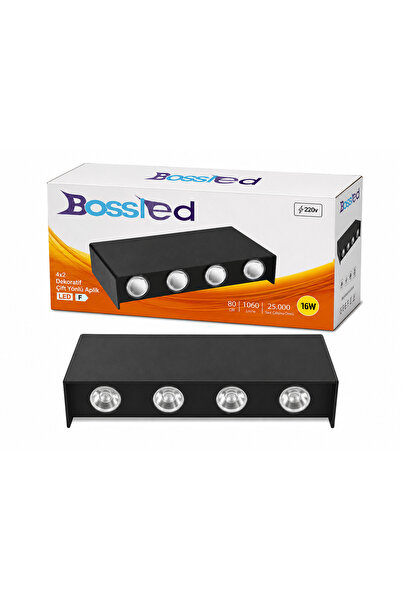BOSSLED 4x2 Dekoratif Çift Yönlü LED Aplik 16W Siyah Duvar Apliği Gün Işığı 3...