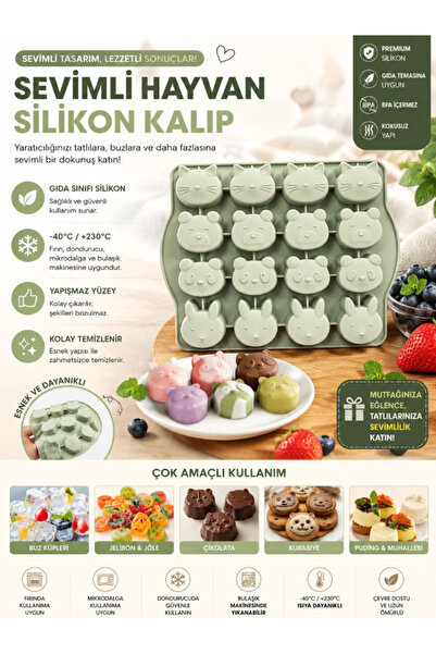 AYGÖREN HOME Silicone 16-piece bear-shaped ice and jelly bean mold | 16-piece...