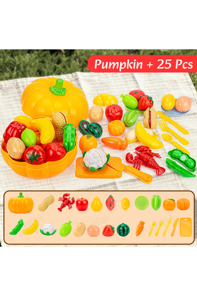 Choice3 Pumpkin 25 Pcs Cutting Play Food Toy for Kids Kitchen Pretend Fruit &...