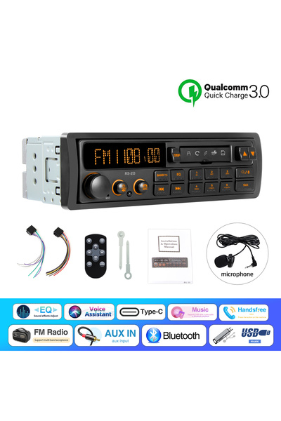 Choice1 راديو سيارة بتصميم عتيق 1 دين مع مشغل MP3 وبلوتوث ومدخل AUX وراديو FM...