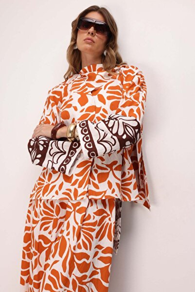 Mahal Kahma Contrast Leaf Patterned Blouse