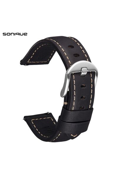 Sonique Λουράκι Δερμάτινο με Ασημί Κούμπωμα 20mm για Samsung, Huawei, Amazfit...