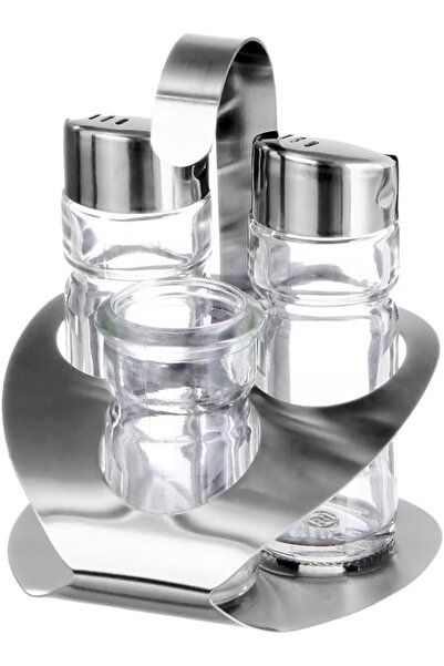 Generic 3-Piece Transparent Glass Cruet Set with Stainless Steel Pourers & Me...