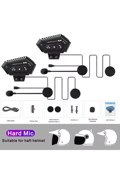 Choice1 2Pcs Hard 1/2Pcs Bt12B Motorcycle Helmet 1000Mah 500M Intercom Headse...