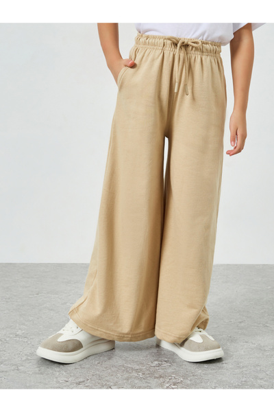 Styli Girls Solid Wide Leg Joggers with Drawstring