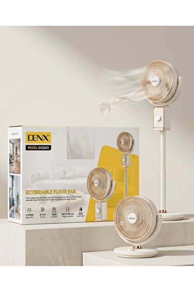 Denx 35W Extendable Floor Fan, Portable Standing Desk Fan, 3 Speed Adjustable...