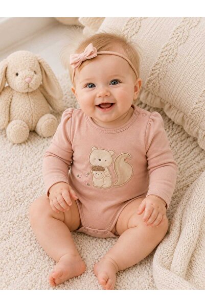 NiLi Baby Girl Squirrel Long Sleeve Snap-On Bodysuit