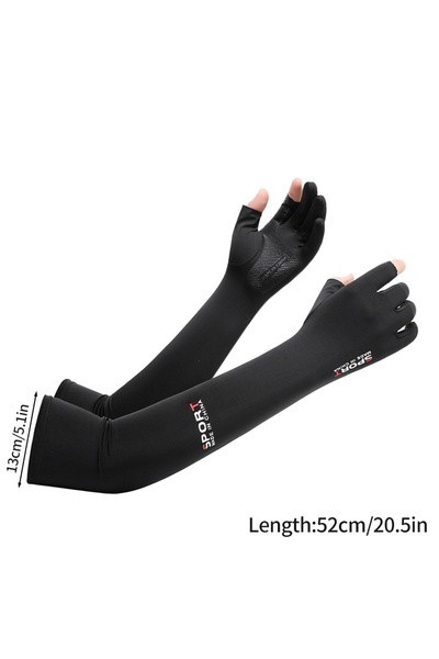 Choice3 Two fingers black Summer Ice Silk Arm Sleeves UV 5 Finger Cuff for Ou...