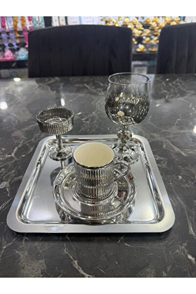 isra kristal Venice Gold Coffee Presentation Set with Tray, Coffee Cup, Turki...