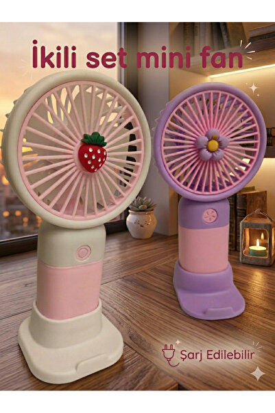 Bluoklight 3 modlu yaz el fan çocuk çilek çiçek figürlü renkli vantilatör