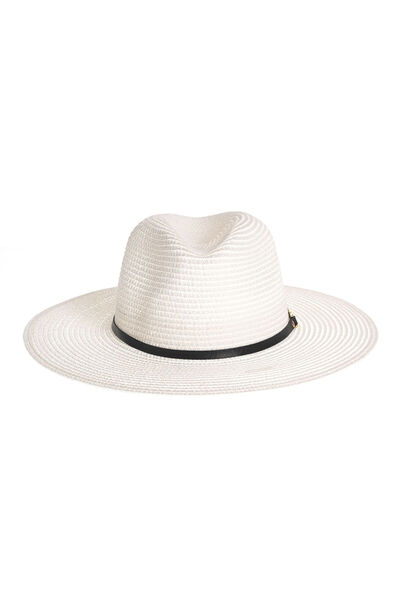meli melo Palarie fedora alba cu accesoriu metalic decorativ