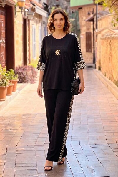 Nevin Kaya Moda Black Cotton Leopard Set