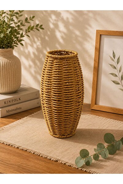 YzHome Hasır Rattan Dekoratif Vazo Aksesuar Çiçek Vazosu 24*9cm