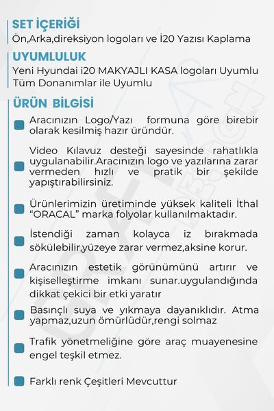 GRAFİCAR Hyundai İ20 Amblem Kaplama Sticker Set - PARLAK SİYAH - 3.NESİL MAKYAJLI KASA Uyumlu