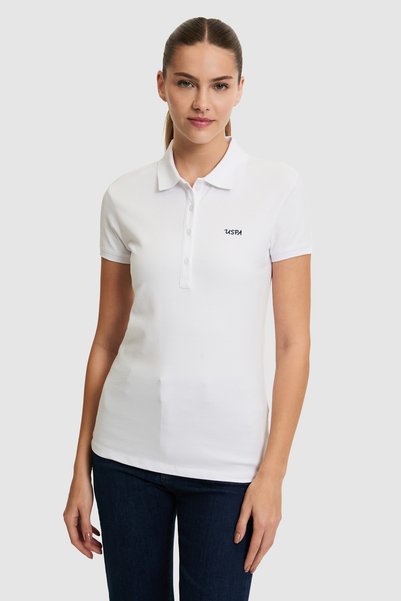 U.S. Polo Assn. تي شيرت نسائي أبيض بياقة بولو أساسي 50323461-VR013