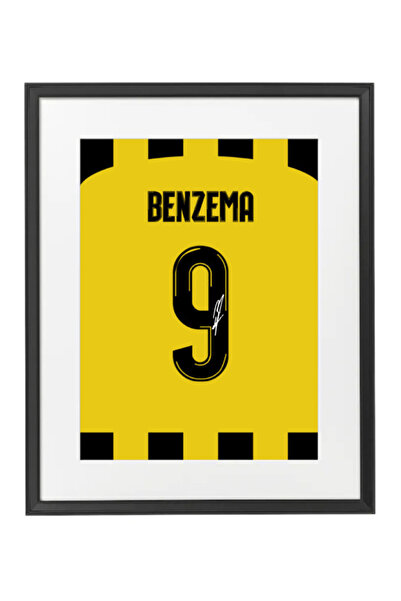 Boomah Accessories Karim Benzema Al-Ittihad Club Autographed Jersey Poster wi...