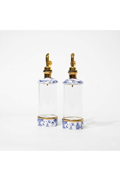 Altabi Blue Life 2-Piece Glass Porcelain Oil Pot
