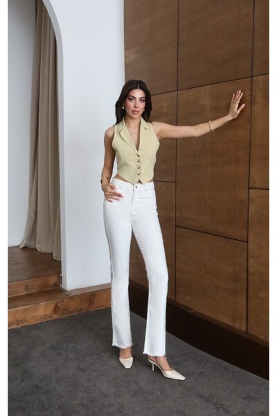 LACARINO High Waist Flare Cut Pants with Tassel Detail