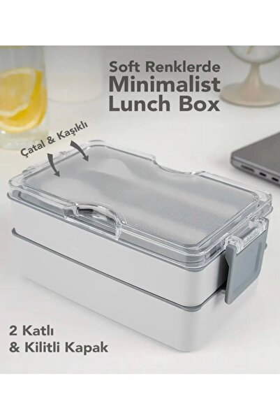 MİDAD Double Compartment Lunch Box with Leak-Proof Lid 1050 ml