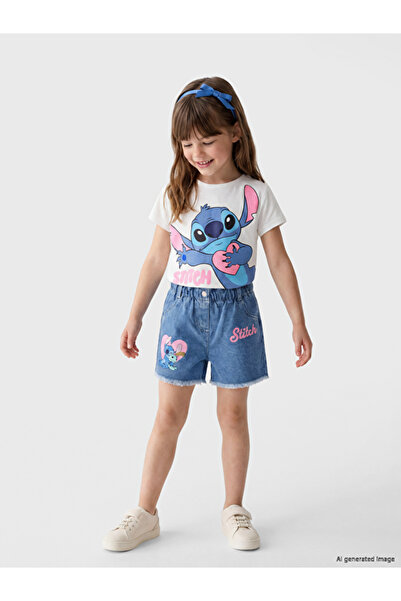 LC Waikiki Lilo & Popular Cartoon Hero Themed Printed Girls' Jean Shorts from...