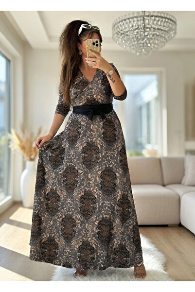 AZRA BUTİK Full Length Smoked Pattern Dress